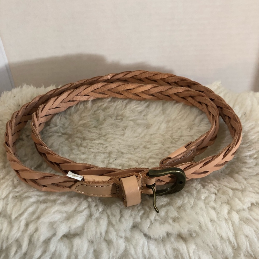 Belt Braided Leather Size Large Color Cream
